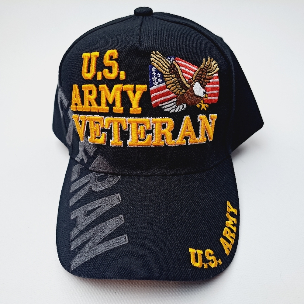 U.S. Army Veteran Mens Adjustable Hat Baseball Cap Black Embroidered
